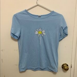 Blue and Yellow Flower Detail Short Sleeve Tee